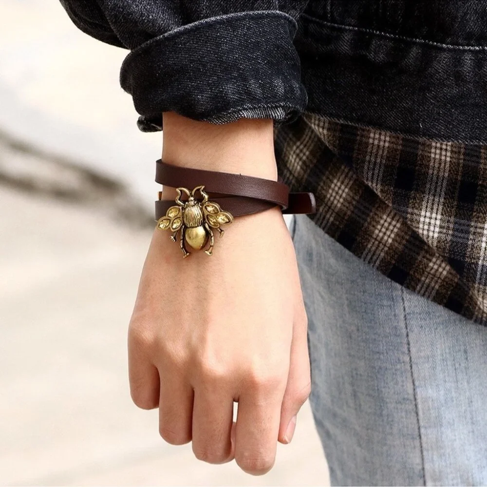 Pick one! NWT adjustable Queen Bee cubic zirconia Faux Leather wrap bracelet